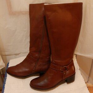 BOOTS - 9 1/2  WW, BROWN, KNEE HEIGHT, WIDE CALF, DRESSY WATER PROOF